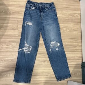 Old Navy Women's Distressed Straight Leg Jeans - Blue